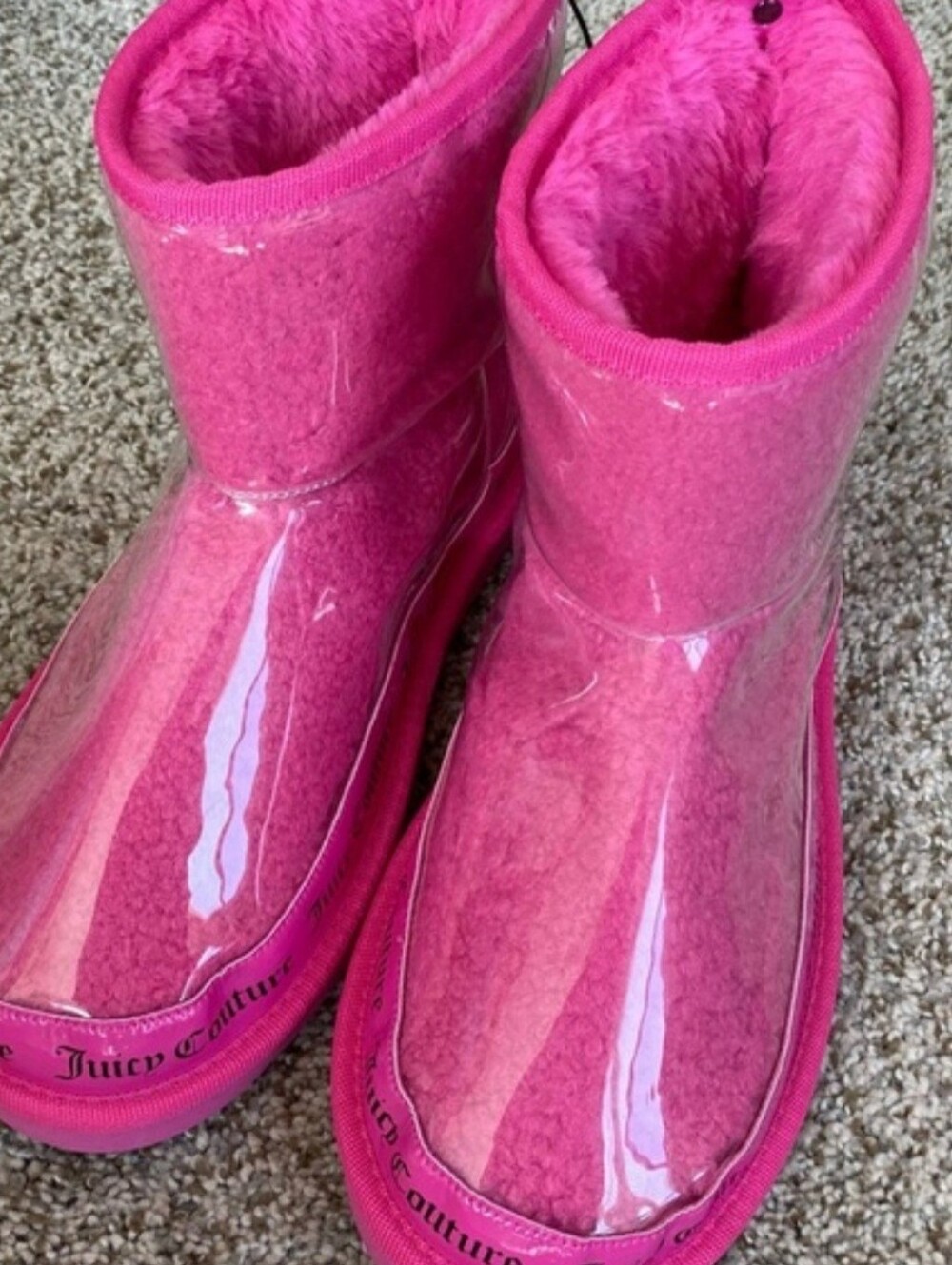 Juicy Couture Hot Pink Klash Clear Faux Fur Rain Y2K y2k Boots Size 10